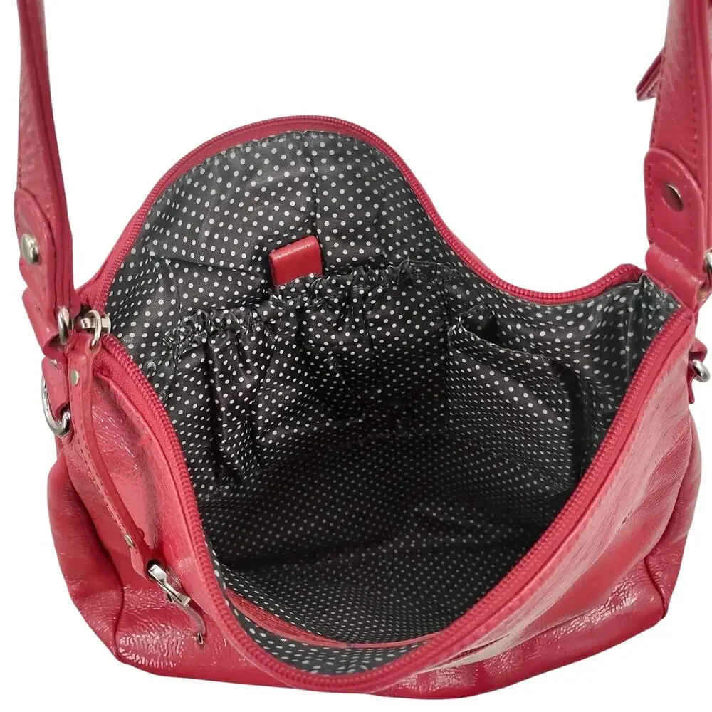Stone Mountain Cherry Red Patent Leather Shoulder Bag Hobo Silver Studded